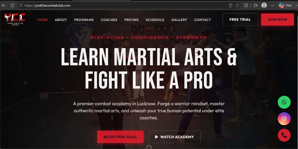 Yoddha Combat Club Homepage Website Design by Roitsa Web